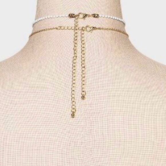 Butterfly Flower & Cherry Beaded Chain Choker Set 5pc - Picture 2 of 3